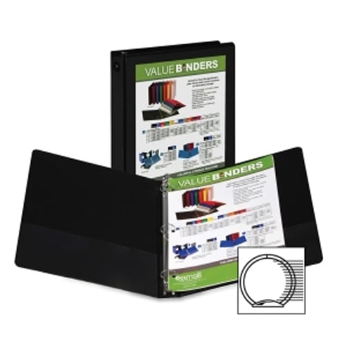 Samsill 1" Black Economy Insertable Round Ring View Binder - 24pk