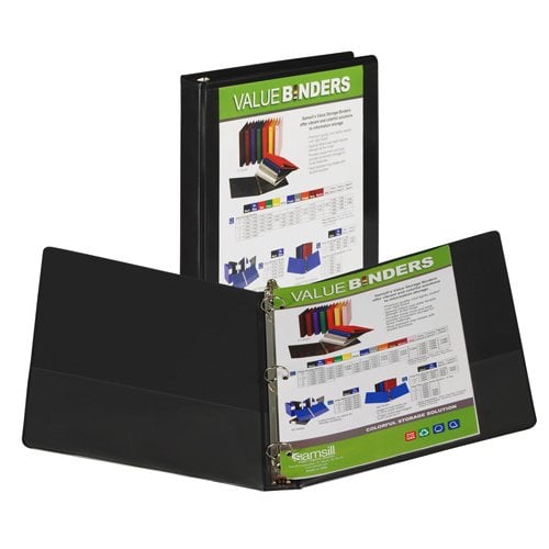 Samsill 1" Black Insertable Locking Round Ring View Binder - 12pk