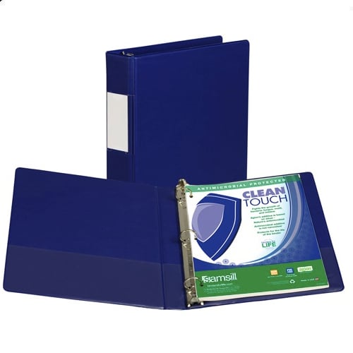Samsill 1" Dark Blue Clean Touch Antimicrobial RR Binder- 12pk