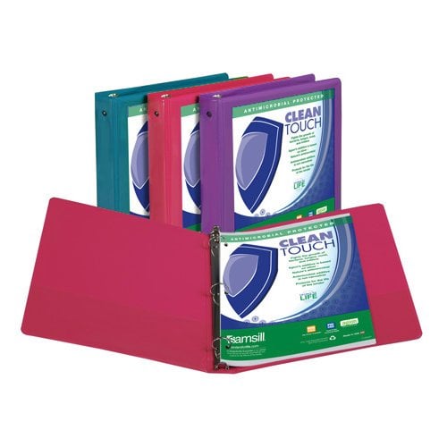 Samsill 1" Fashion Assorted Clean Touch Antimicrobial Economy Round Ring View Binder - 12pk