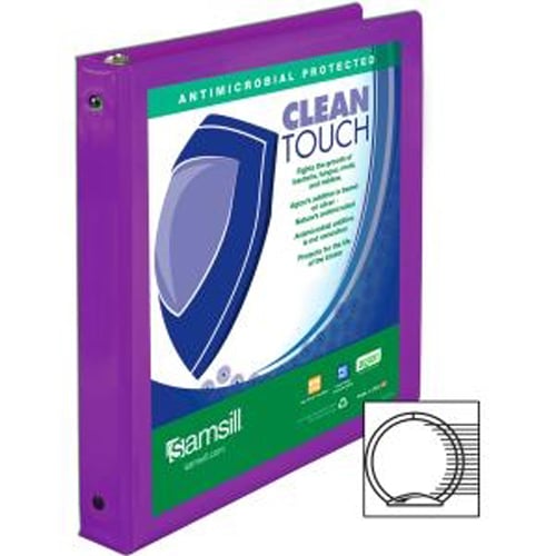 Samsill 1" Purple Clean Touch Antimicrobial Economy Round Ring View Binder - 12pk