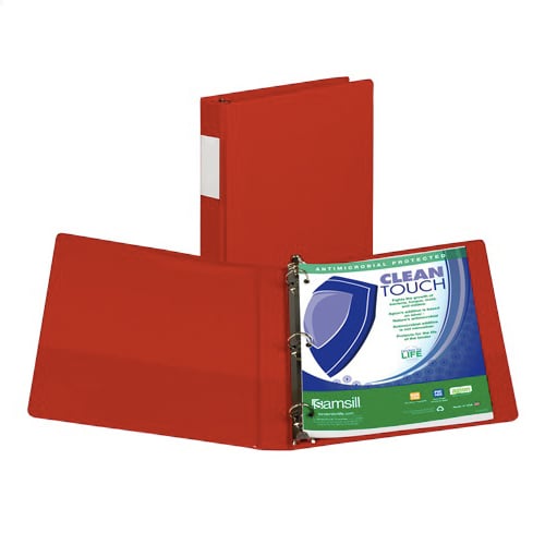 Samsill 1" Red Clean Touch Antimicrobial Round Ring Binder- 12pk