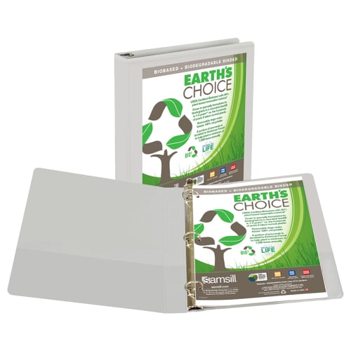 Samsill 1" White Earth's Choice Biodegradable Round Ring View Binder - 12pk
