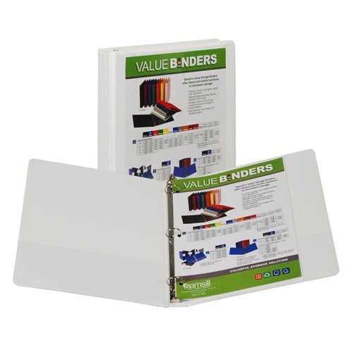 Samsill 1" White Insertable Locking Round Ring View Binder - 12pk