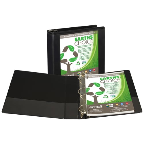 Samsill 2" Black Earth's Choice Insertable Round Ring View Binder - 12pk