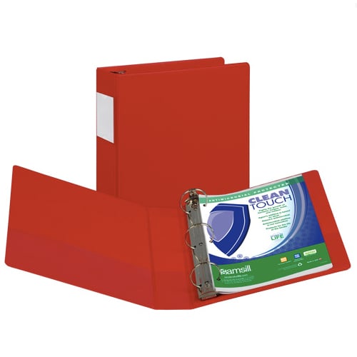 Samsill 2" Red Clean Touch Antimicrobial Round Ring Binder- 12pk
