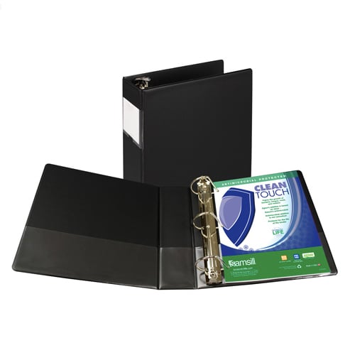 Samsill 3" Black Clean Touch Antimicrobial D-Ring Binder - 12pk