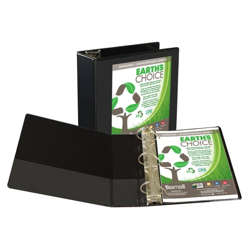 Samsill 3" Black Earth's Choice Biodegradable D-Ring View Binder - 12pk