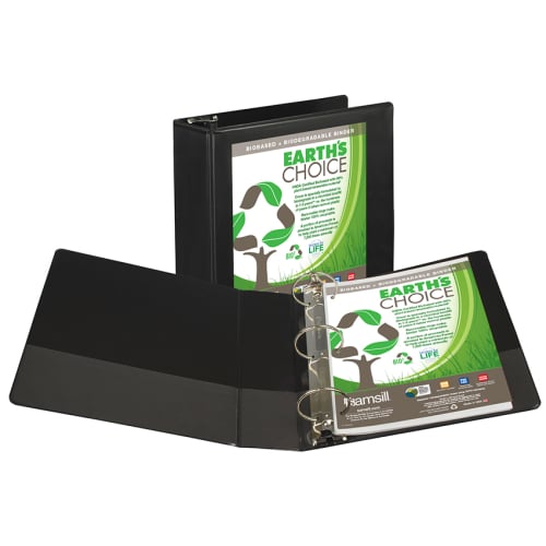 Samsill 3" Black Earth's Choice Insertable Round Ring View Binder - 12pk