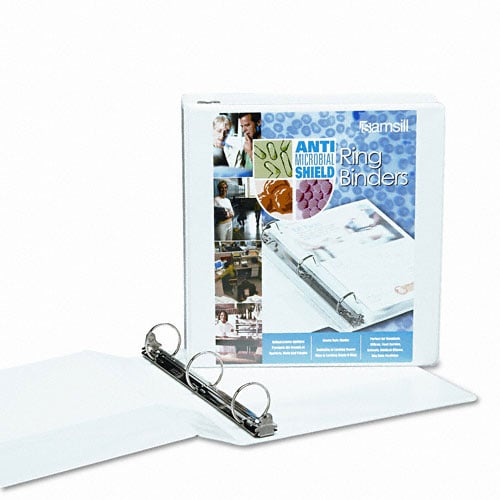 Samsill 3" White Clean Touch Antimicrobial Round Ring View Binder - 12pk