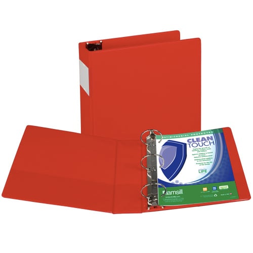Samsill 3" Red Clean Touch Antimicrobial Round Ring Binder- 12pk