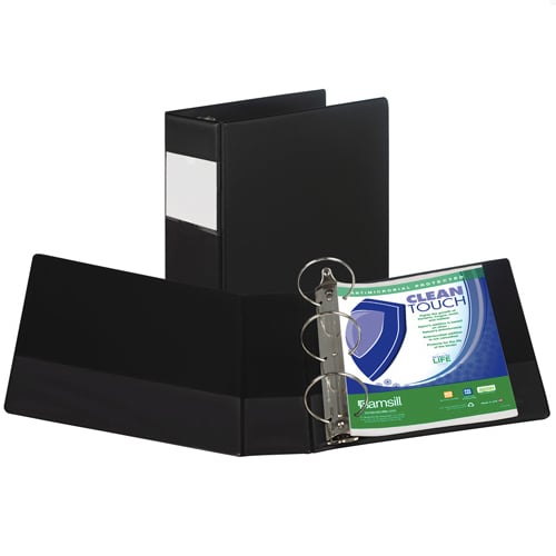 Samsill 4" Black Clean Touch Antimicrobial Round Ring Binder- 6pk