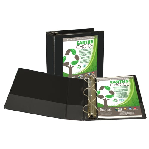 Samsill 4" Black Earth's Choice Biodegradable D-Ring View Binder - 6pk