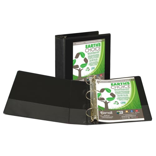 Samsill 4" Black Earth's Choice Insertable Round Ring View Binder - 6pk