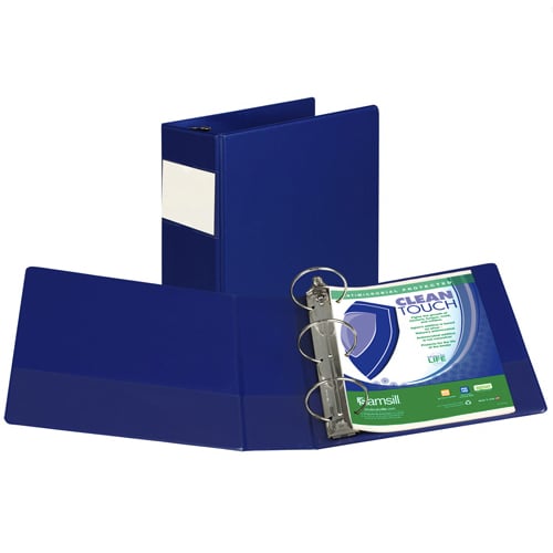Samsill 4" Dark Blue Clean Touch Antimicrobial RR Binder- 6pk