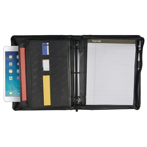 Samsill Black Regal Leather Zipper Binder Portfolio - 5pk