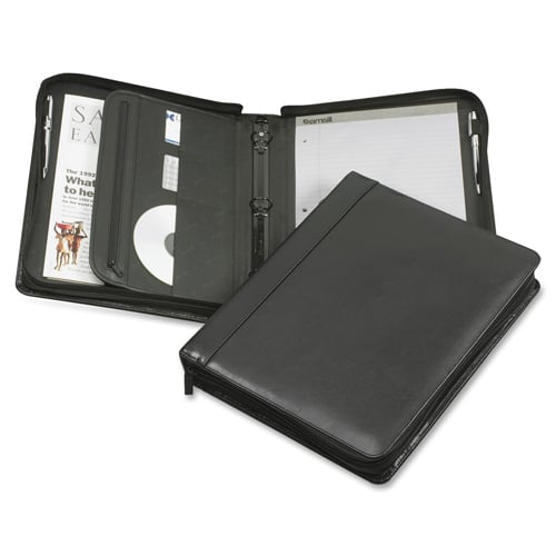 Samsill Black Regal Leather Zipper Binder Portfolio - 5pk