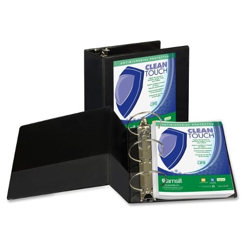 Samsill Clean Touch Antimicrobial 5" Black View Round Ring Binder - 6pk