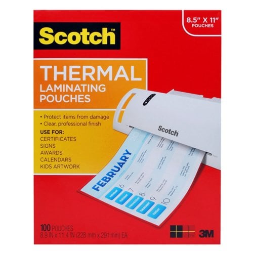 Scotch 9" x 11-1/2" Letter Size Thermal Laminating Pouches - 100pk