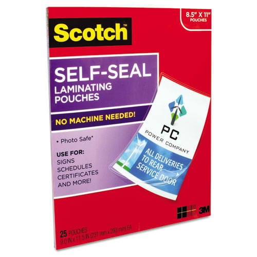 Scotch 9-1/16" x 11-5/8" Letter Size Self-Seal Laminating Pouches - 25pk