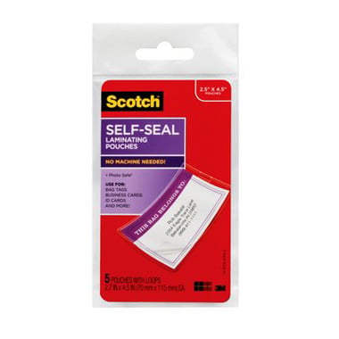 Scotch 2-13/16" x 4-9/16" Luggage Tag Self-Seal Laminating Pouches with Loop - 5pk