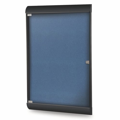 Silhouette 42 1/8" x 27 3/4" 1-Door Navy Vinyl Fabric Tackboard