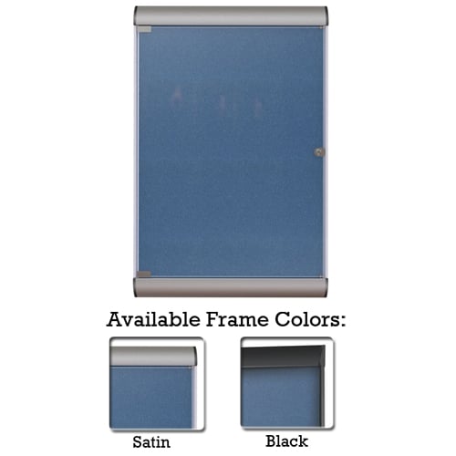 Silhouette 42 1/8" x 27 3/4" 1-Door Navy Vinyl Fabric Tackboard