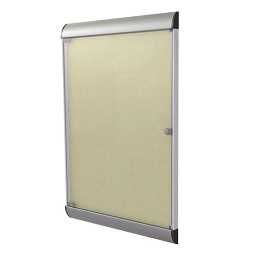 Silhouette 42 1/8" x 27 3/4" 1-Door Caramel Vinyl Fabric Tackboard w/ Satin Frame