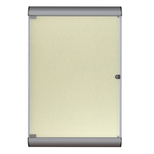 Silhouette 42 1/8" x 27 3/4" 1-Door Caramel Vinyl Fabric Tackboard