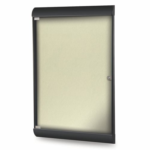 Silhouette 42 1/8" x 27 3/4" 1-Door Caramel Vinyl Fabric Tackboard