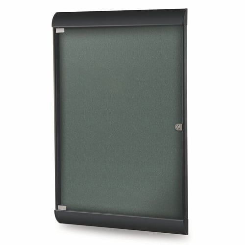 Silhouette 42 1/8" x 27 3/4"  1-Door Ebony Vinyl Fabric Tackboard
