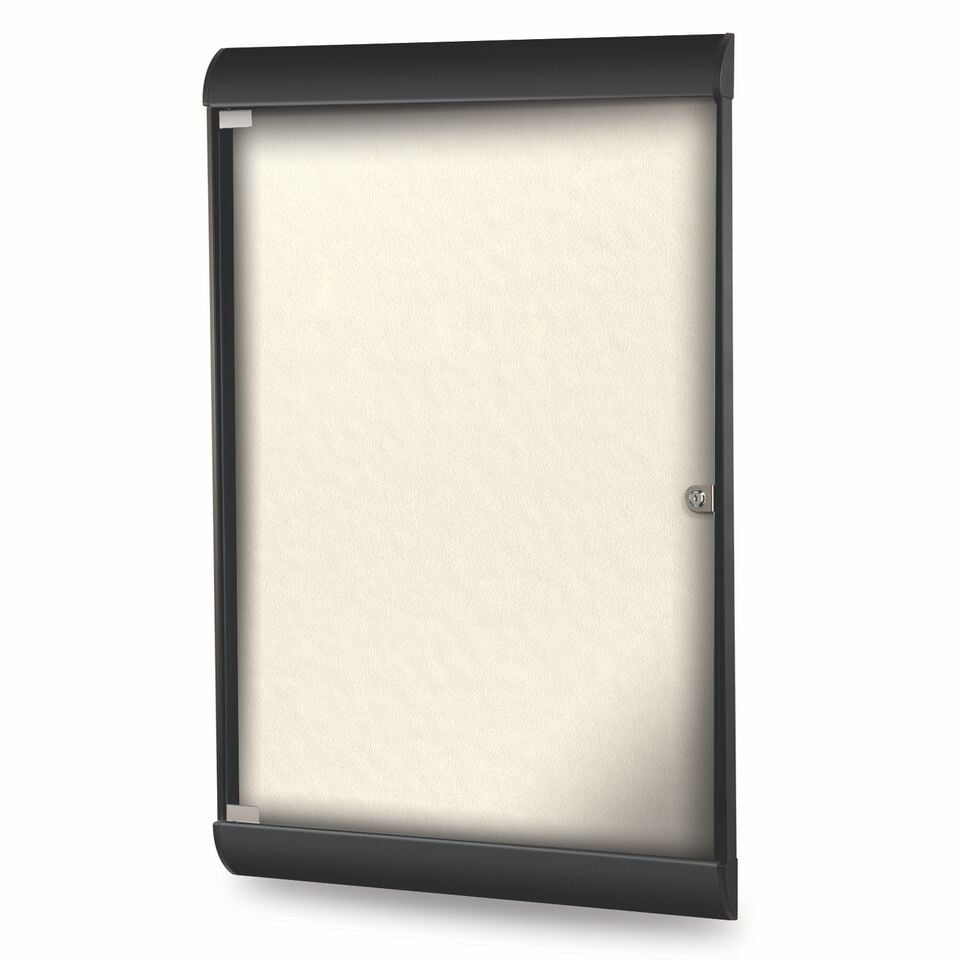Silhouette 42 1/8" x 27 3/4" 1-Door Ivory Vinyl Fabric Tackboard