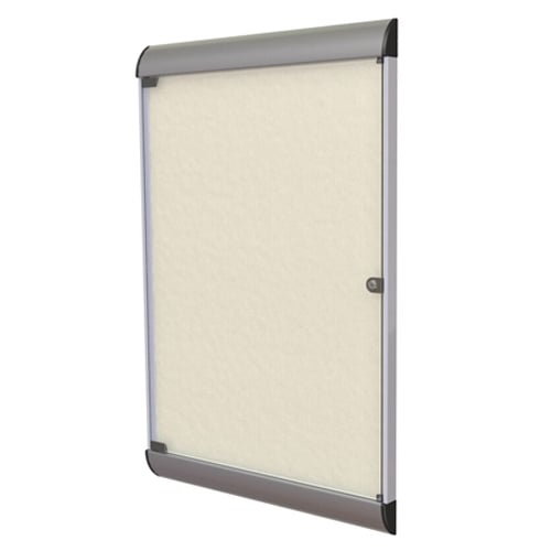 Silhouette 42 1/8" x 27 3/4" 1-Door Ivory Vinyl Fabric Tackboard