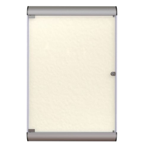 Silhouette 42 1/8" x 27 3/4" 1-Door Ivory Vinyl Fabric Tackboard