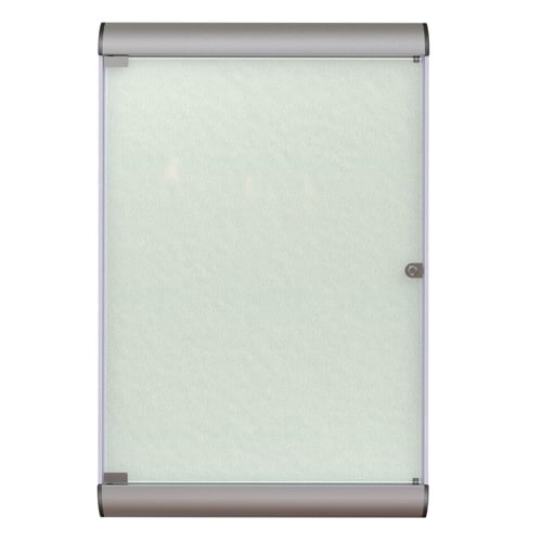 Silhouette 42 1/8" x 27 3/4" 1-Door Silver Vinyl Fabric Tackboard w/ Satin Frame