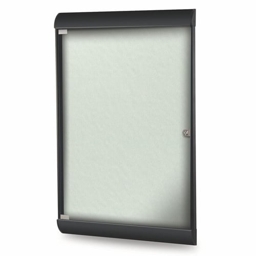 Silhouette 42 1/8" x 27 3/4" 1-Door Silver Vinyl Fabric Tackboard