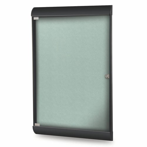 Silhouette 42 1/8" x 27 3/4" 1-Door Stone Vinyl Fabric Tackboard