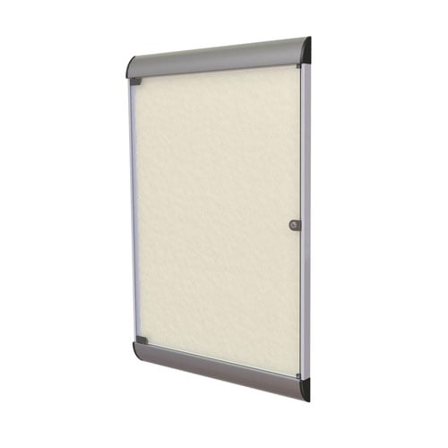 Silhouette 42 1/8" x 27 3/4" 1-Door Ivory Vinyl Fabric Tackboard w/ Satin Frame