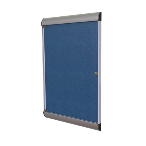 Silhouette 42 1/8" x 27 3/4" 1-Door Navy Vinyl Fabric Tackboard w/ Satin Frame
