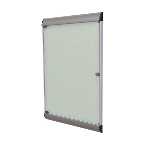 Silhouette 42 1/8" x 27 3/4" 1-Door Silver Vinyl Fabric Tackboard w/ Satin Frame