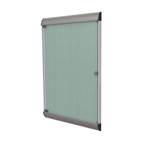 Silhouette 42 1/8" x 27 3/4" 1-Door Stone Vinyl Fabric Tackboard w/ Satin Frame