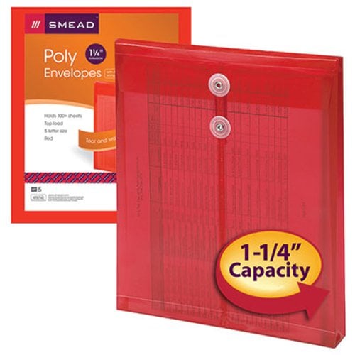 Smead Red Top-Load 8.5" x 11" Poly Envelopes with String-Tie Closure - 5pk