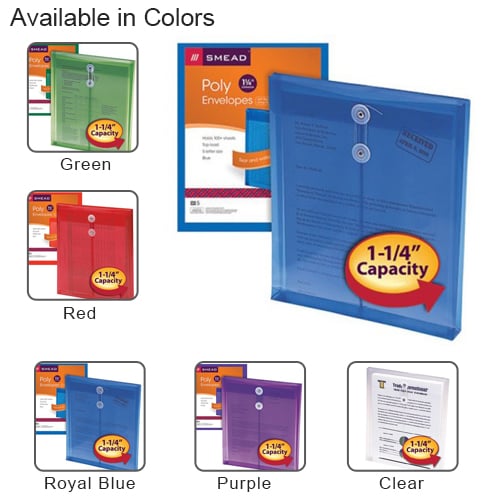 Smead Top-Load 8.5" x 11" Poly Envelopes with String-Tie Closure - 5pk