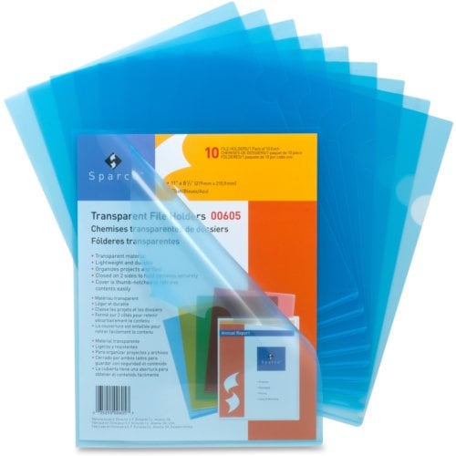 Business Source Blue Transparent Letter Size File Holder - 10pk