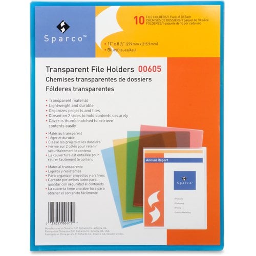 Business Source Blue Transparent Letter Size File Holder - 10pk