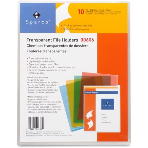Business Source Clear Transparent Letter Size File Holder - 10pk