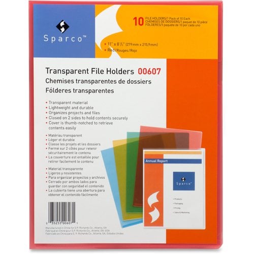 Business Source Red Transparent Letter Size File Holder - 10pk