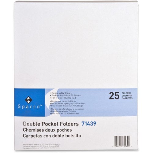 Sparco Red Two-Pocket Portfolio - 25pk