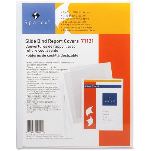 Sparco Slide Bind White Back/Clear Front Poly Report Cover - 50pk