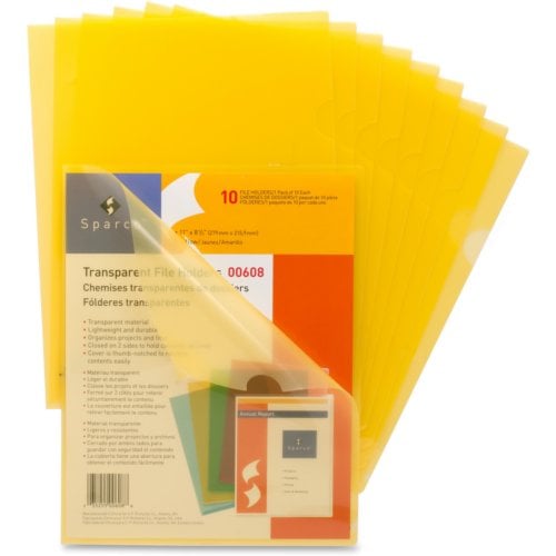 Business Source Yellow Transparent Letter Size File Holder - 10pk